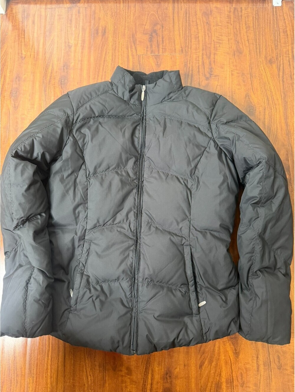 VINTAGE Eddie Bauer Jacket Women SZ Tall M Black Goose Down Puffer Coat Y2K